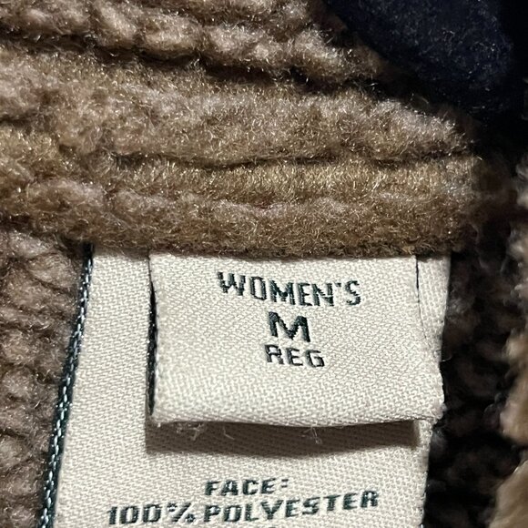 LL Bean Womens Faux Suede Sherpa Lined Coat Sz M Red Cabincore Apres Ski Lodge - Picture 6 of 8